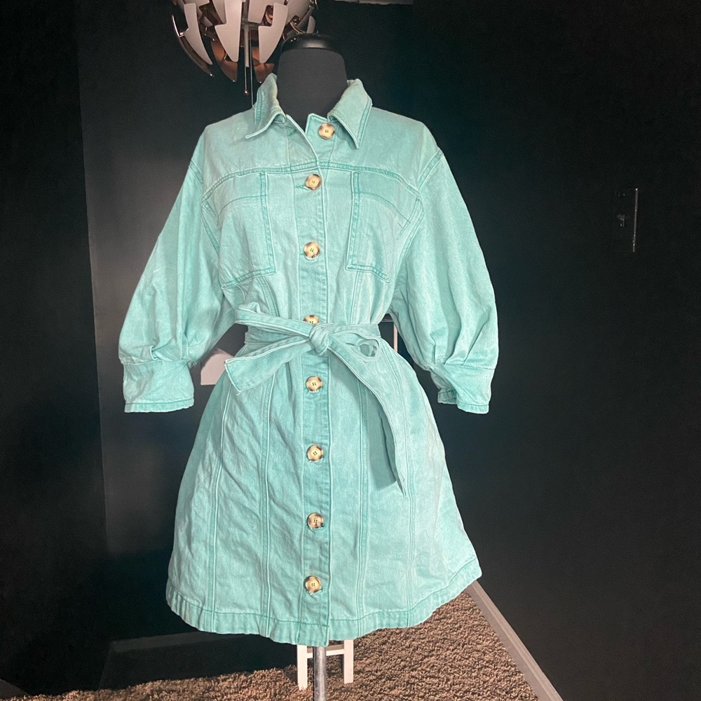Green Denim shirt dress
